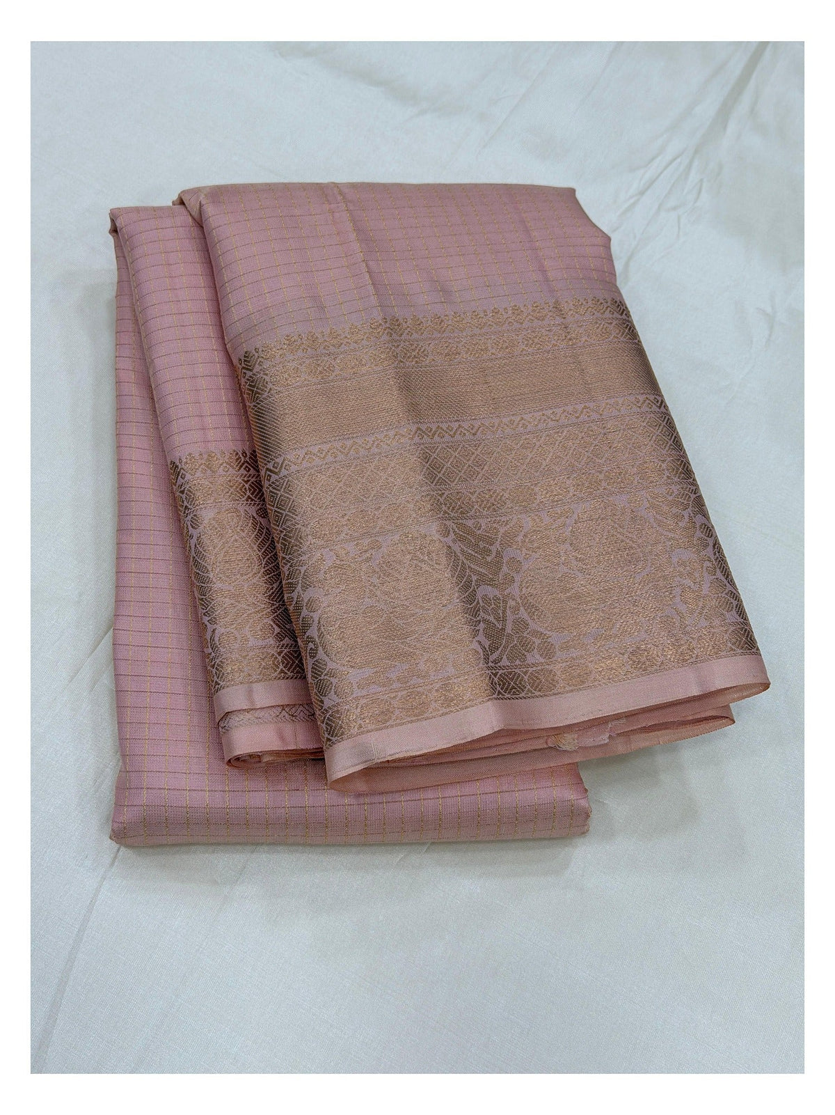 Pure Silk Saree - Blush Pink with Gold Zari Border front view