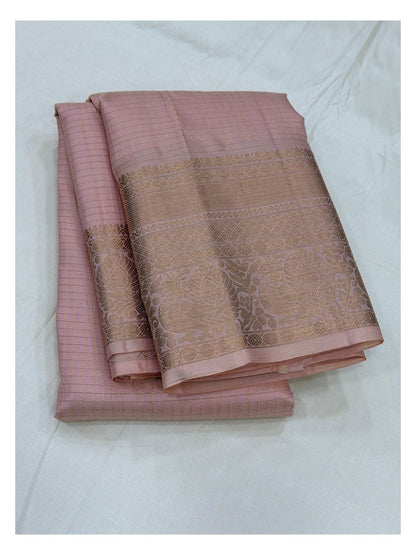Pure Silk Saree - Blush Pink with Gold Zari Border front view