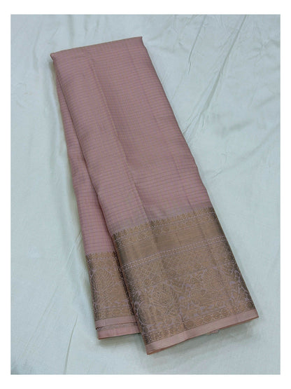Pure Silk Saree - Blush Pink with Gold Zari Border