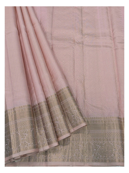Pure Silk Saree - Blush Pink with Gold Zari Border