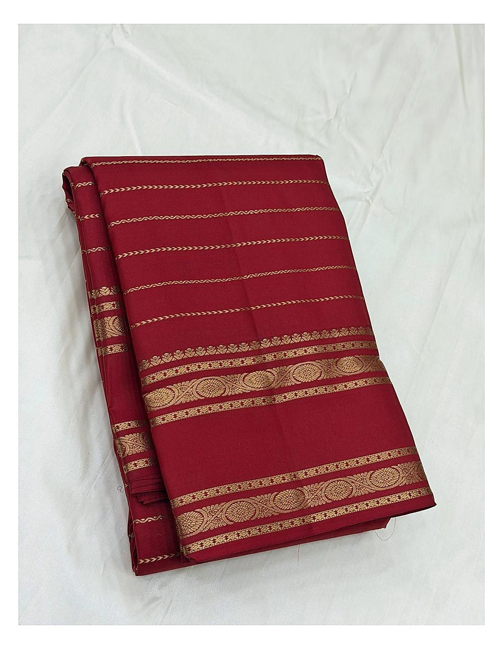 Pure Silk Saree - Crimson Red with Gold Zari Border front view