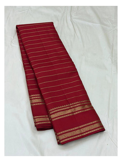 Pure Silk Saree - Crimson Red with Gold Zari Border