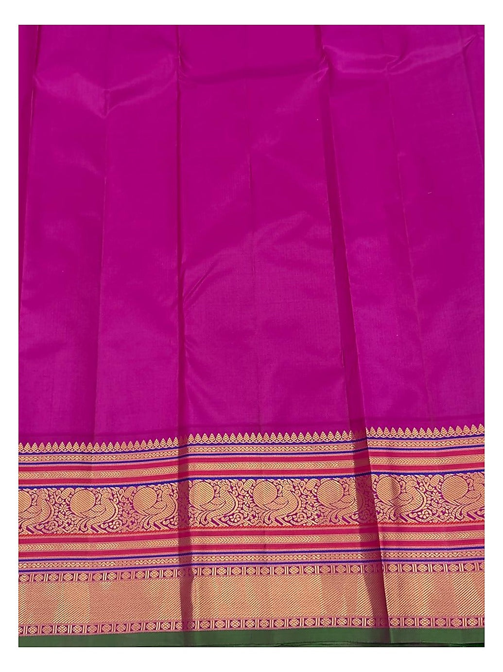 Pure Silk Saree - Deep Green with Magenta Peacock Border