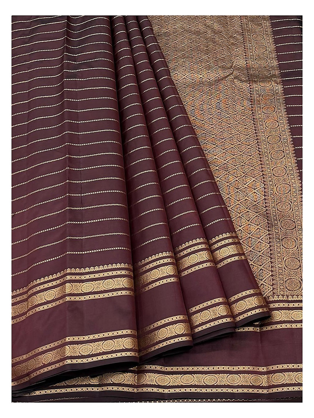 Pure Silk Saree - Deep Maroon with Gold Border and Rich Woven Pallu