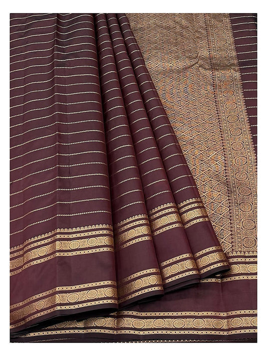 Pure Silk Saree - Deep Maroon with Gold Border and Rich Woven Pallu