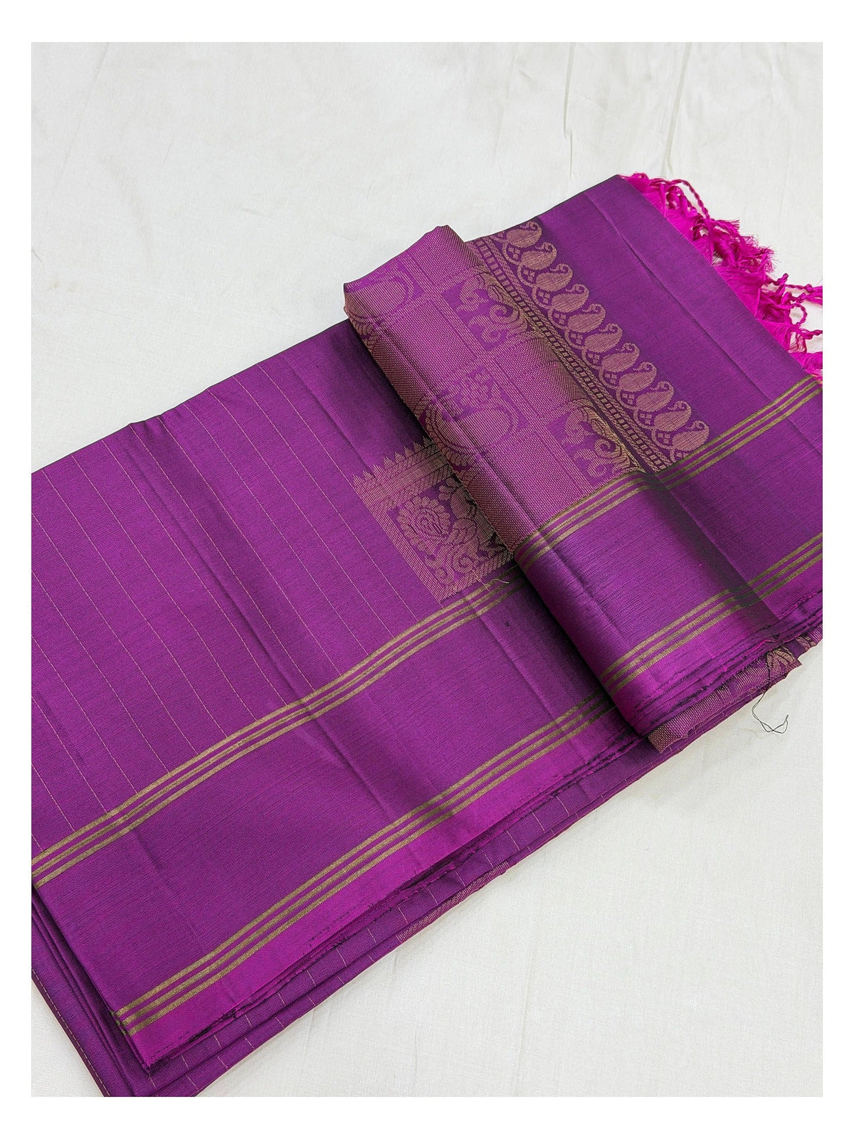 Pure Silk Saree - Double Warp Magenta with Zari Border front view