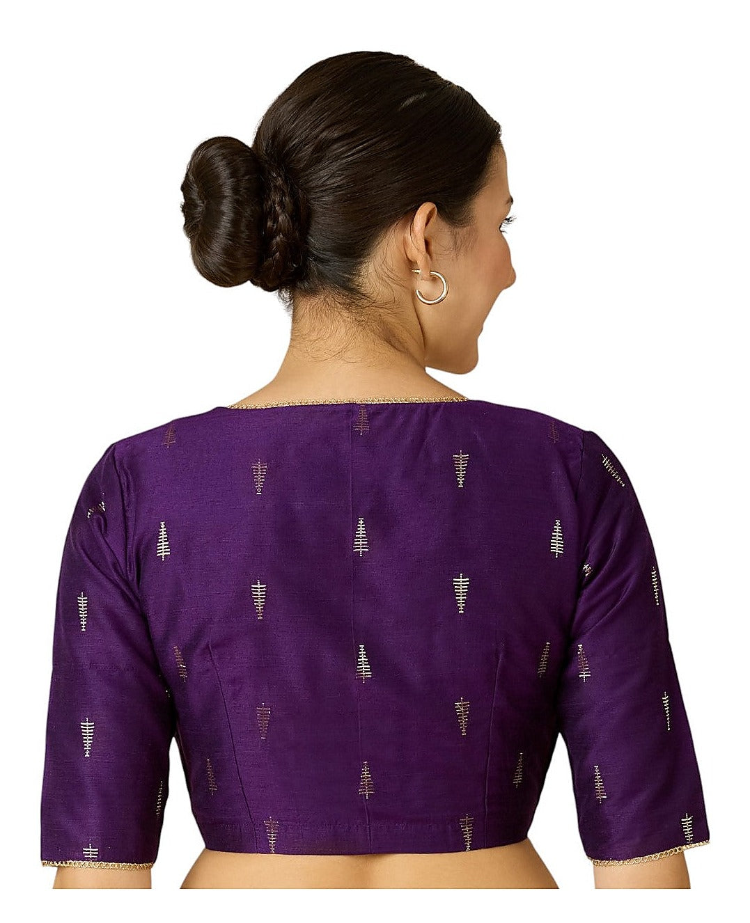 Purple Handloom Cotton Silk Ready-Made Blouse - V Neck with Elbow Sleeves