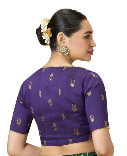 Women’s Purple Handloom Cotton Silk Readymade Saree Blouse | Elbow Sleeve | V-Neck