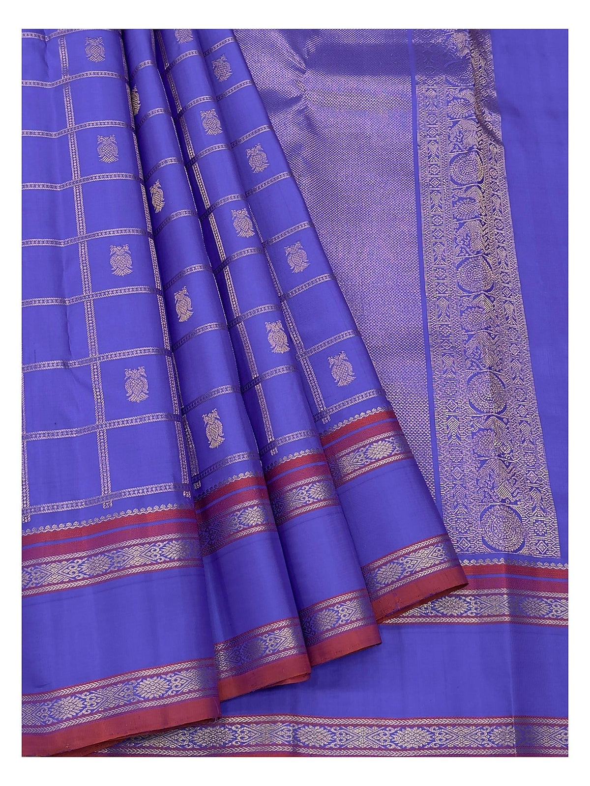 Purple Handwoven Kanchipuram Silk Saree with Maroon Border