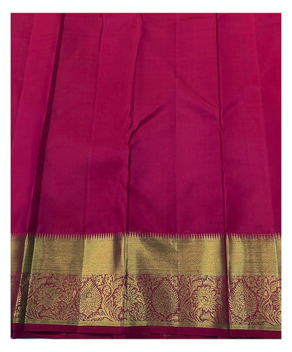 Rose Pink Handwoven Kanchipuram Silk Saree with Gold Floral Vine Weave and Antique Zari Border
