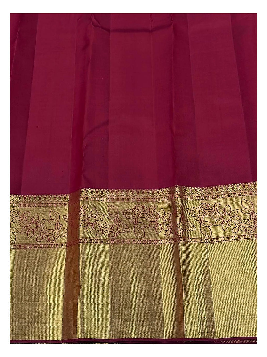 Rose Pink Handwoven Kanchipuram Silk Saree with Gold Floral Weave and Antique Zari Border
