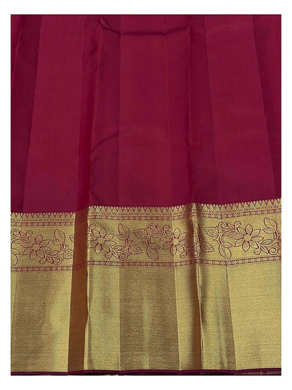 Rose Pink Handwoven Kanchipuram Silk Saree with Gold Floral Weave and Antique Zari Border