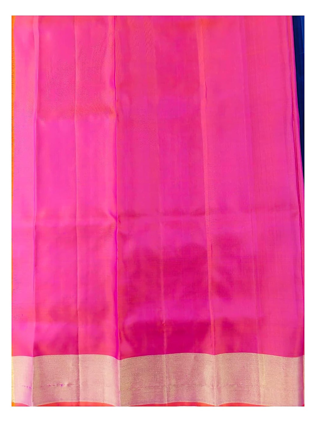 Royal Blue Handwoven Kanchipuram Pure Soft Silk Saree with Gold Butta Motifs and Pink-Orange Contrast Pallu