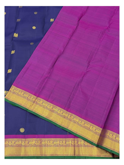 Royal Blue Handwoven Kanchipuram Silk Saree with Contrast Magenta Pallu