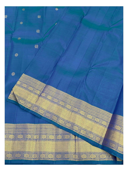 Royal Blue Handwoven Kanchipuram Silk Saree with Gold Border and Buttas