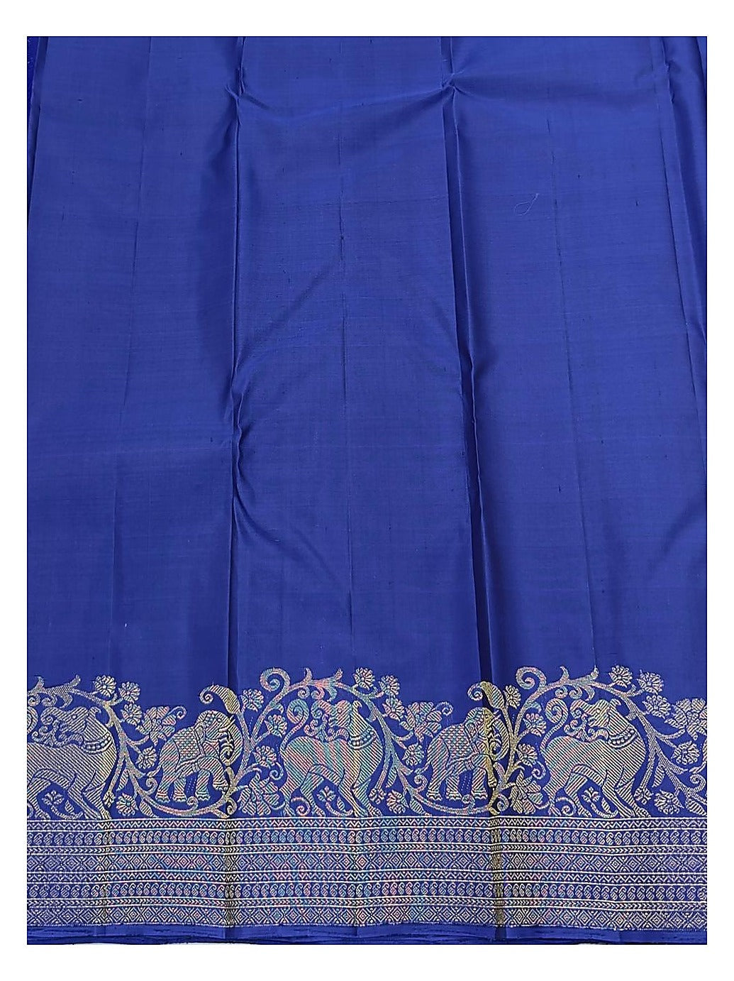 Royal Blue Handwoven Kanchipuram Silk Saree with Gold Elephant Motifs and Broad Elephant Zari Border