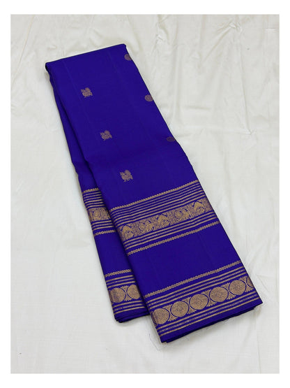 Royal Blue Handwoven Kanchipuram Silk Saree with Gold-Toned Woven Border