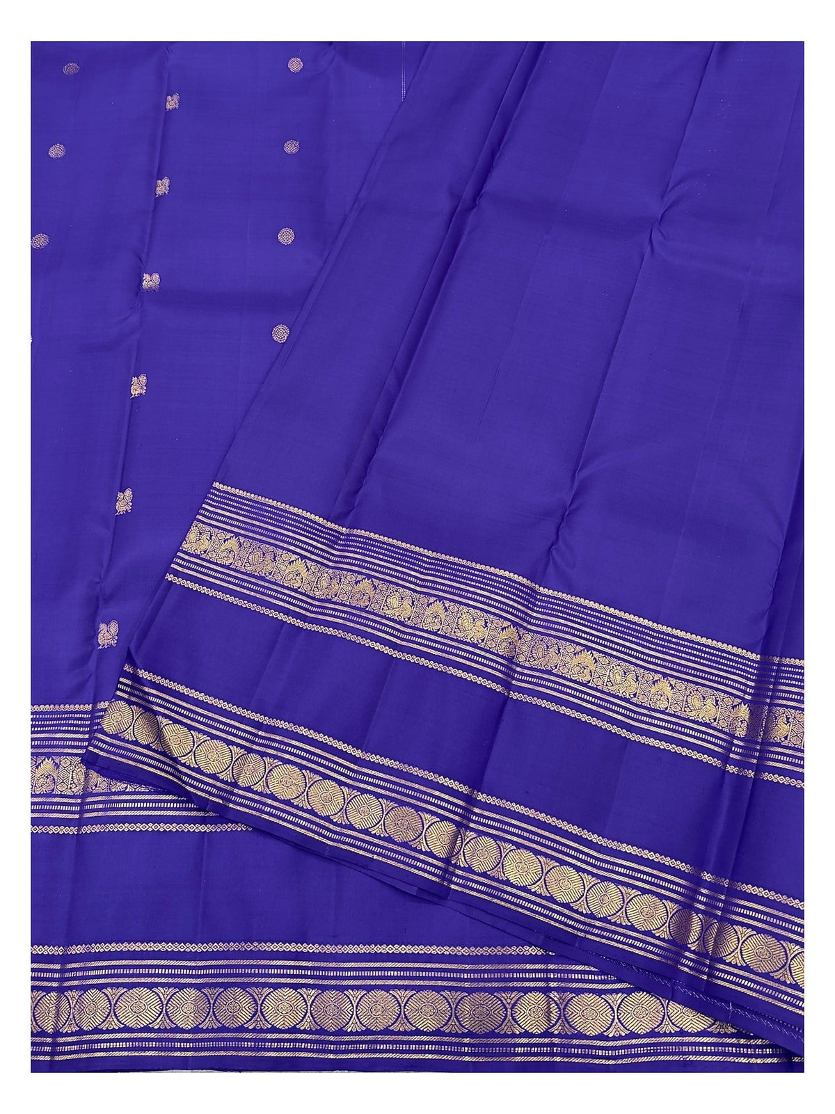 Royal Blue Handwoven Kanchipuram Silk Saree with Gold-Toned Woven Border