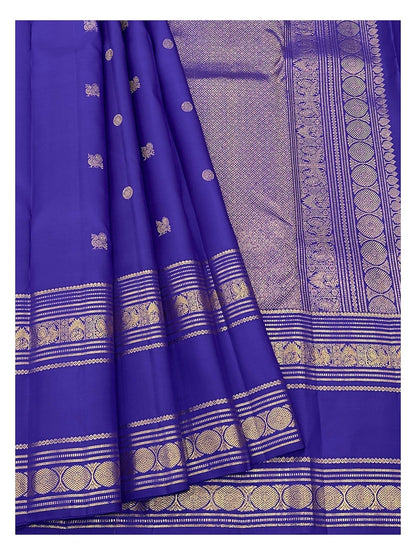Royal Blue Handwoven Kanchipuram Silk Saree with Gold-Toned Woven Border