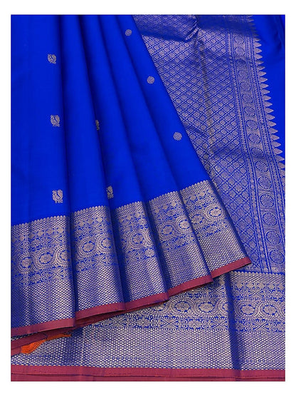 Royal Blue Handwoven Kanchipuram Silk Saree with Gold Zari Border