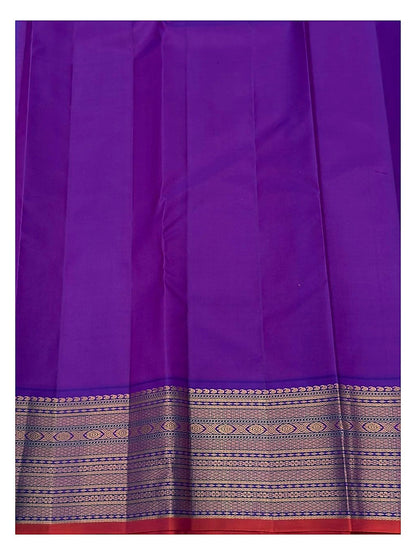 Royal Blue Pure Silk Saree with Gold Butta Motifs and Contrast Magenta Border