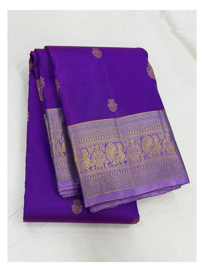 Royal Purple Handwoven Kanchipuram Silk Saree with Peacock Border and Lavender Pallu
