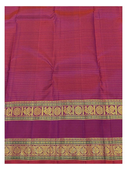Royal Violet Handwoven Kanchipuram Silk Saree with Pink Contrast Border and Gold Peacock Panels