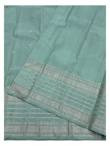 Silk Mark Certified Handwoven Kanchipuram Silk Saree in Seafoam Green with Silver-Toned Woven Border