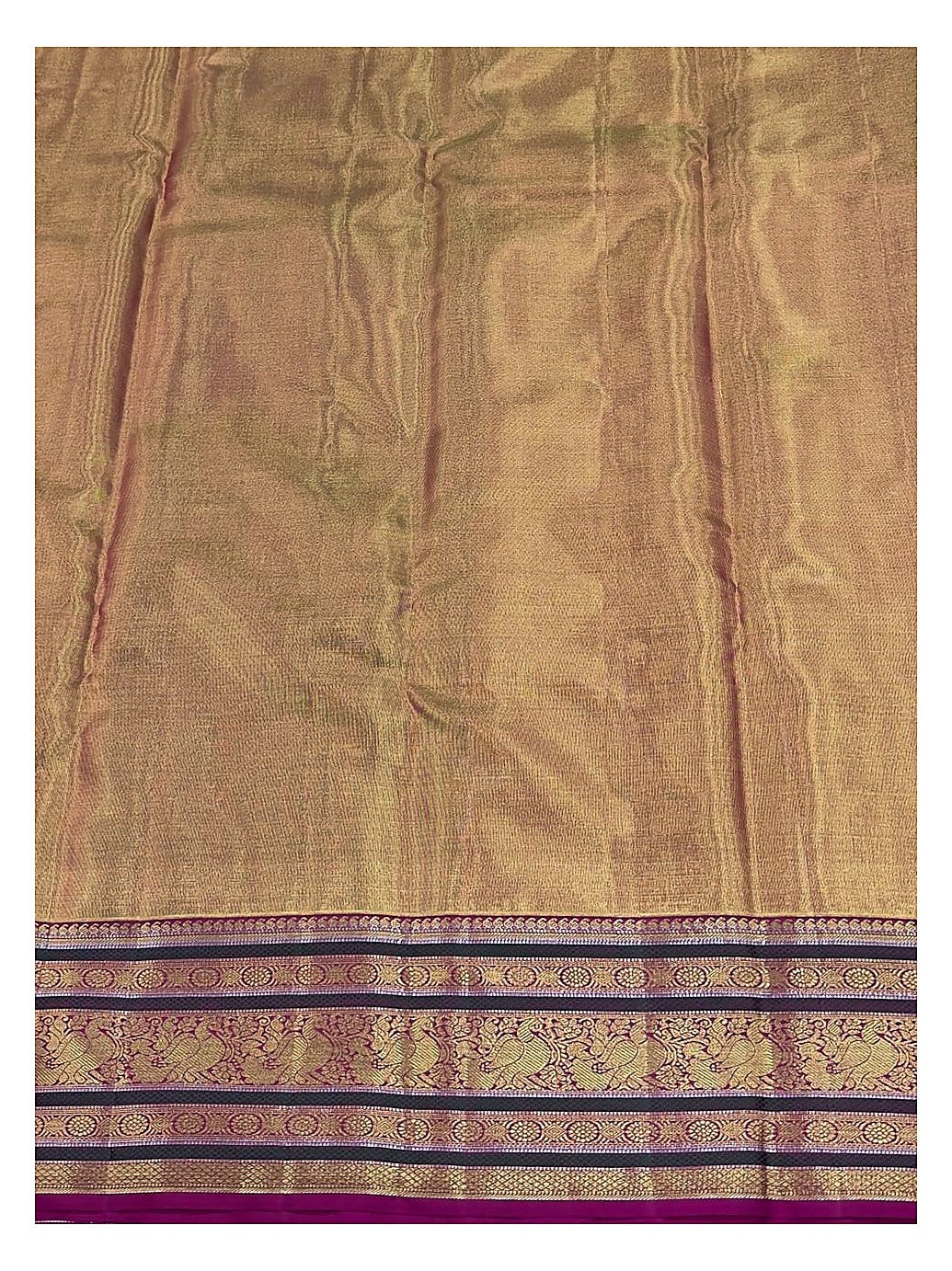 Soft Ivory Handwoven Kanchipuram Silk Saree with Plum Peacock Zari Border
