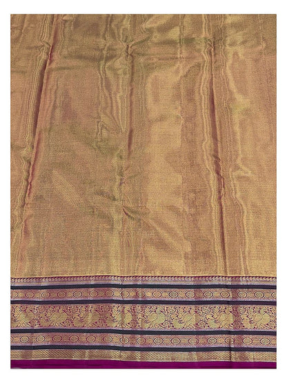 Soft Ivory Handwoven Kanchipuram Silk Saree with Plum Peacock Zari Border