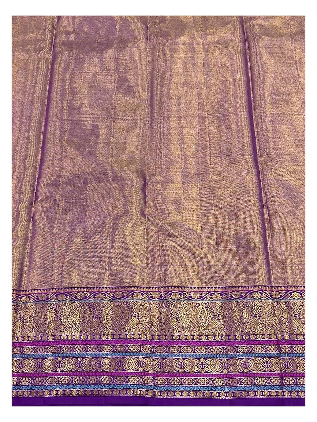 Soft Ivory Handwoven Kanchipuram Silk Saree with Purple Peacock Zari Border