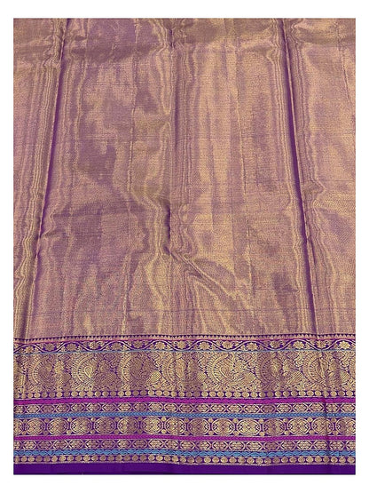 Soft Ivory Handwoven Kanchipuram Silk Saree with Purple Peacock Zari Border