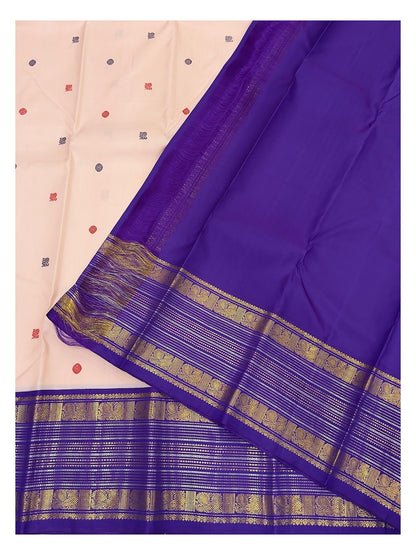 Soft Pink Handwoven Kanchipuram Silk Saree with Royal Purple Zari Border
