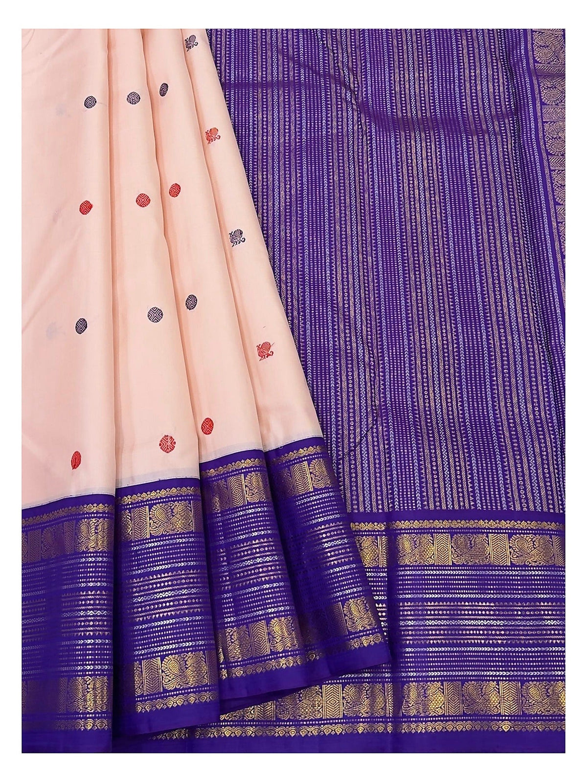 Soft Pink Handwoven Kanchipuram Silk Saree with Royal Purple Zari Border