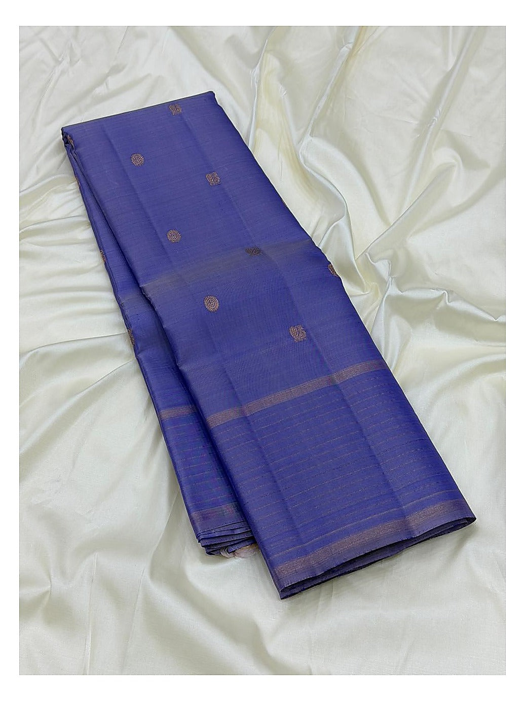 Violet Blue Handwoven Kanchipuram Silk Saree with Gold Motifs