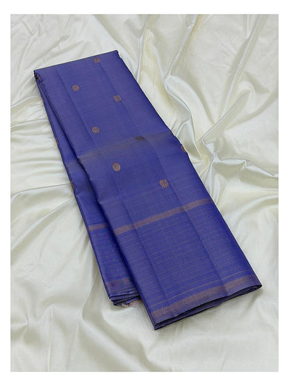 Violet Blue Handwoven Kanchipuram Silk Saree with Gold Motifs