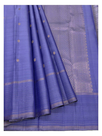 Violet Blue Handwoven Kanchipuram Silk Saree with Gold Motifs