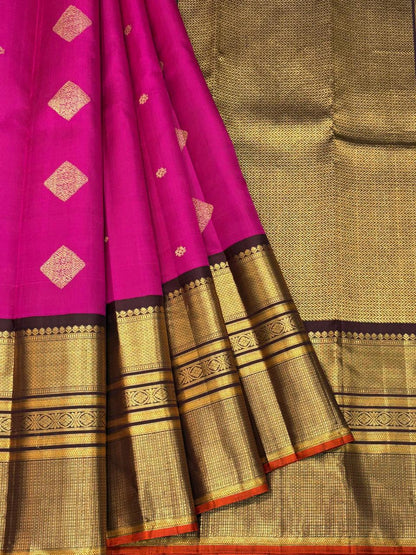 Magenta Kanchipuram Pure Silk Saree with 2G Zari – Handwoven Traditional Design & Silk Mark Certified