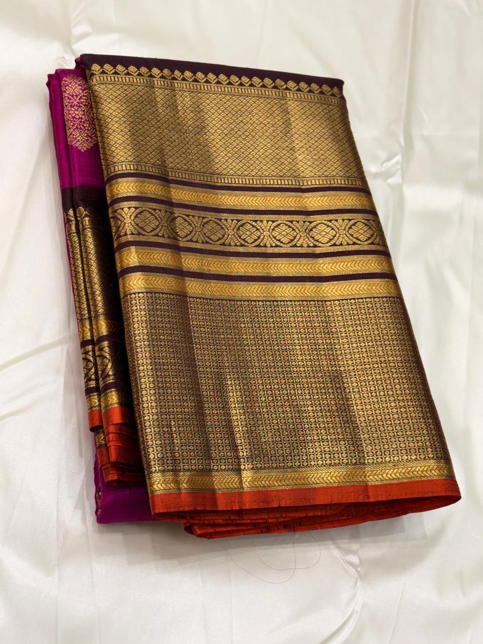 Magenta Kanchipuram Pure Silk Saree with 2G Zari – Handwoven Traditional Design & Silk Mark Certified