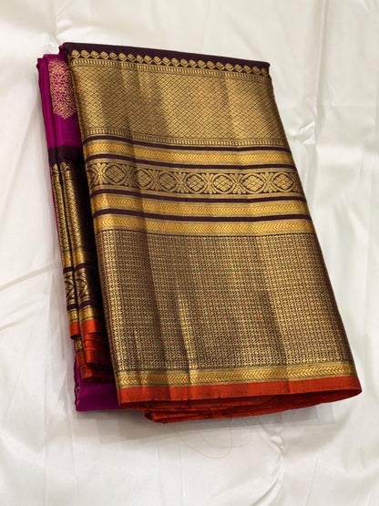 Magenta Kanchipuram Pure Silk Saree with 2G Zari – Handwoven Traditional Design & Silk Mark Certified