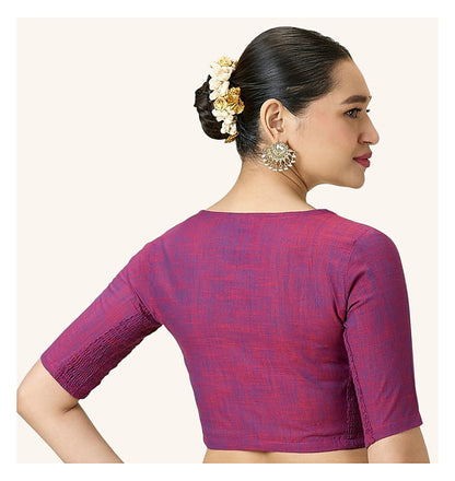 Wine Handloom Cotton Readymade Blouse - Crochet Neckline