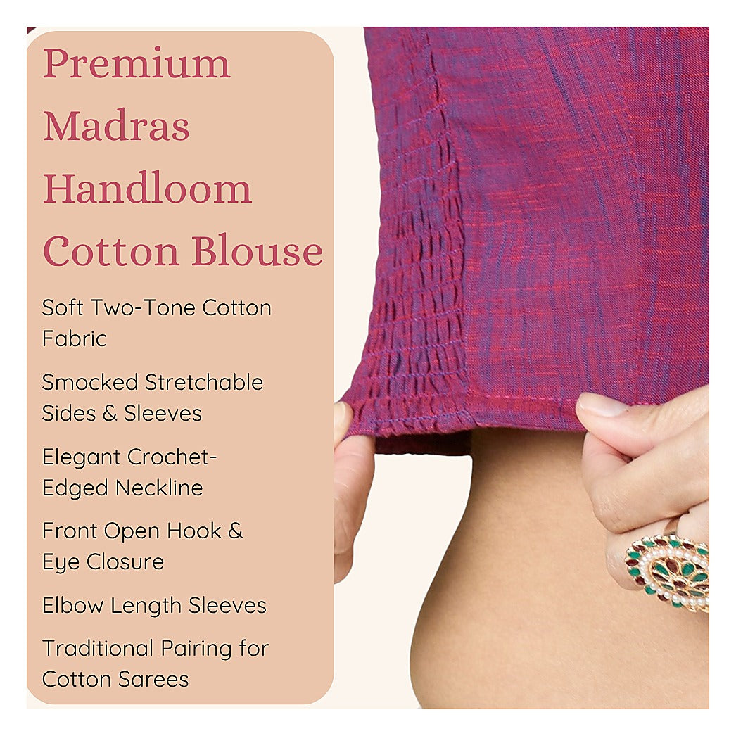 Wine Handloom Cotton Readymade Blouse - Crochet Neckline