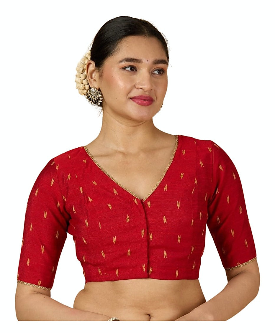 Women's Red Handloom Cotton Silk Readymade Saree Blouse (Design 2958) front view