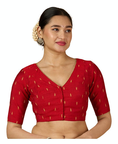 Women's Red Handloom Cotton Silk Readymade Saree Blouse (Design 2958) front view