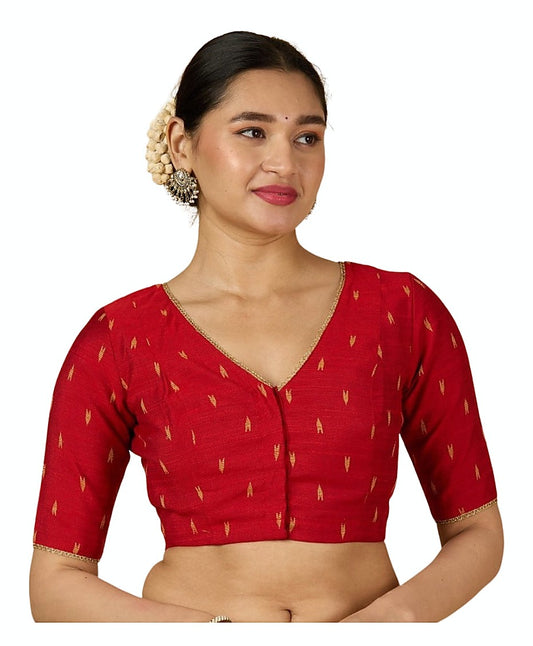 Women's Red Handloom Cotton Silk Readymade Saree Blouse (Design 2958) front view