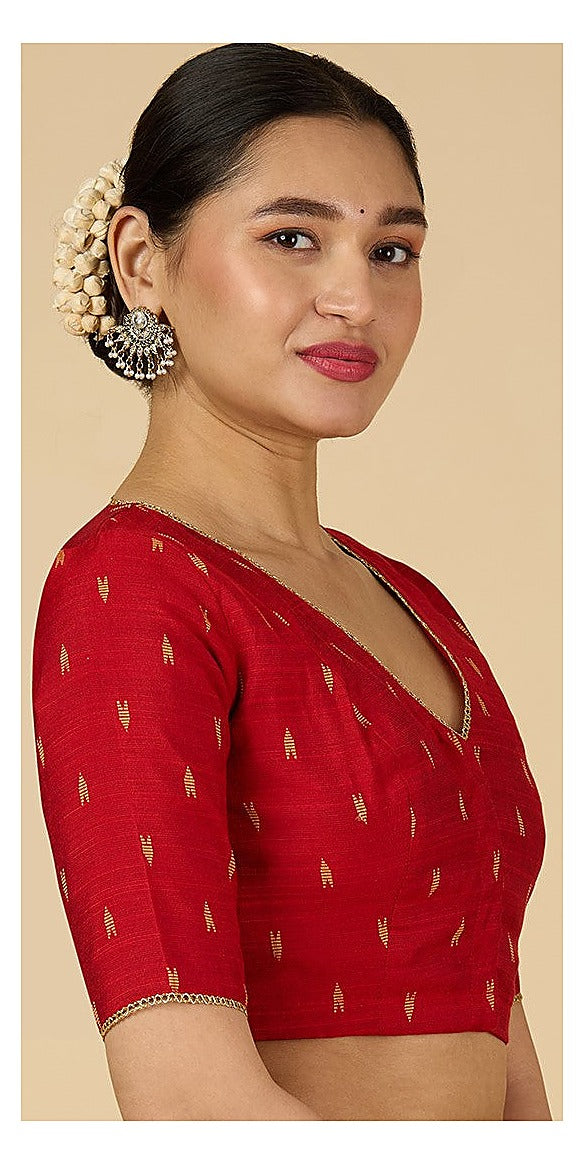 Women's Red Handloom Cotton Silk Readymade Saree Blouse (Design 2958)