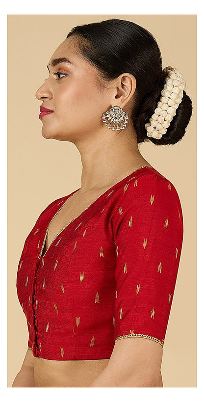 Women's Red Handloom Cotton Silk Readymade Saree Blouse (Design 2958)