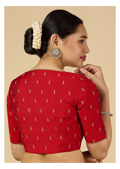 Women's Red Handloom Cotton Silk Readymade Saree Blouse (Design 2958)