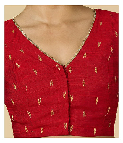 Women's Red Handloom Cotton Silk Readymade Saree Blouse (Design 2958)
